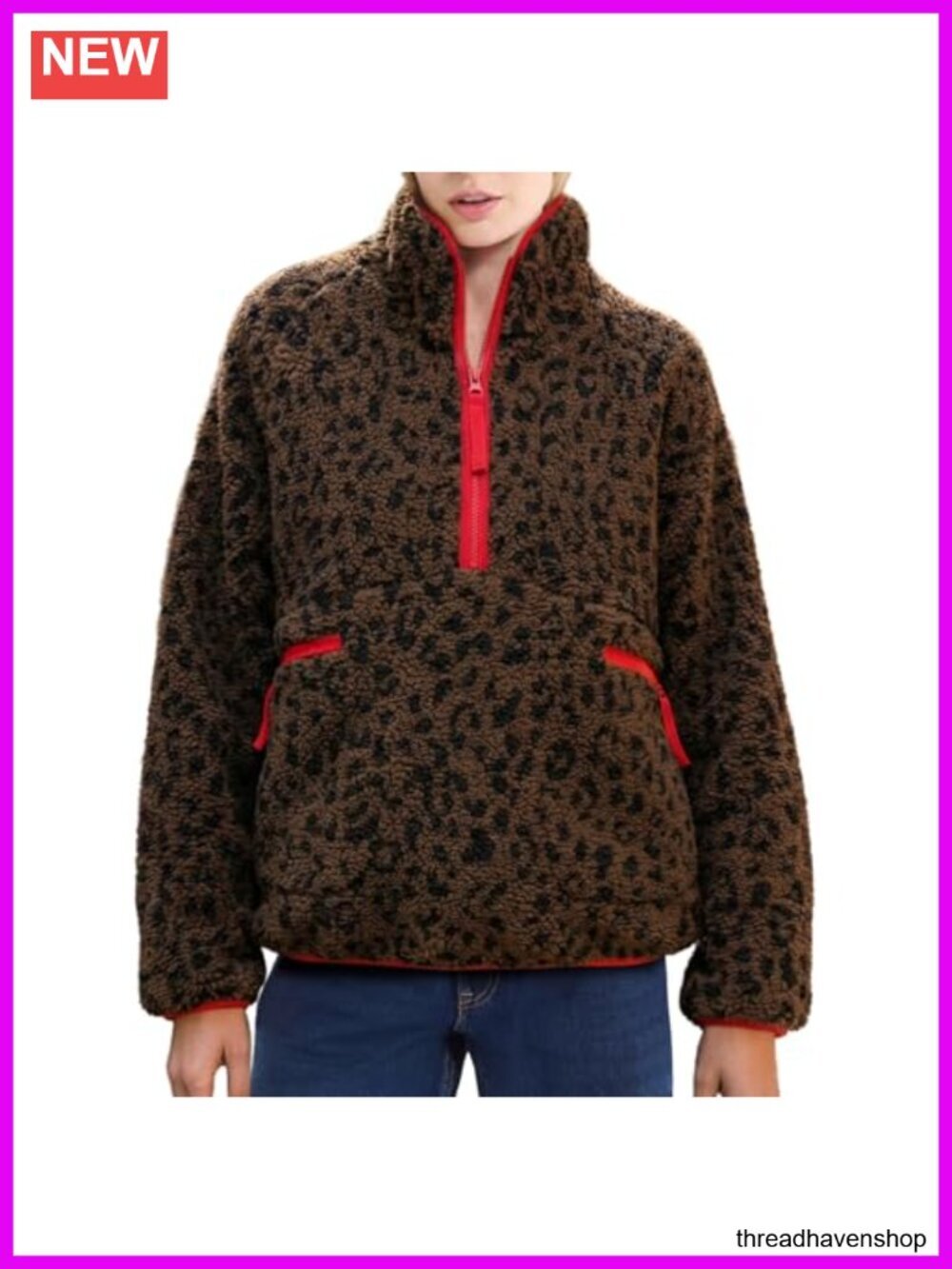 Women's Fuzzy Half Zip Sherpa Fleece Pullover Jacket